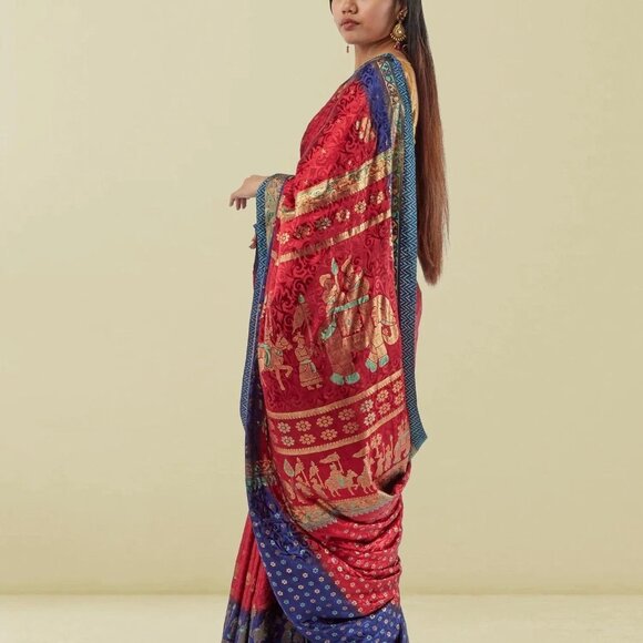 Trendy Red Pathani Print Crepe Saree for You | Muvvas Boutique - Picture 3 of 6